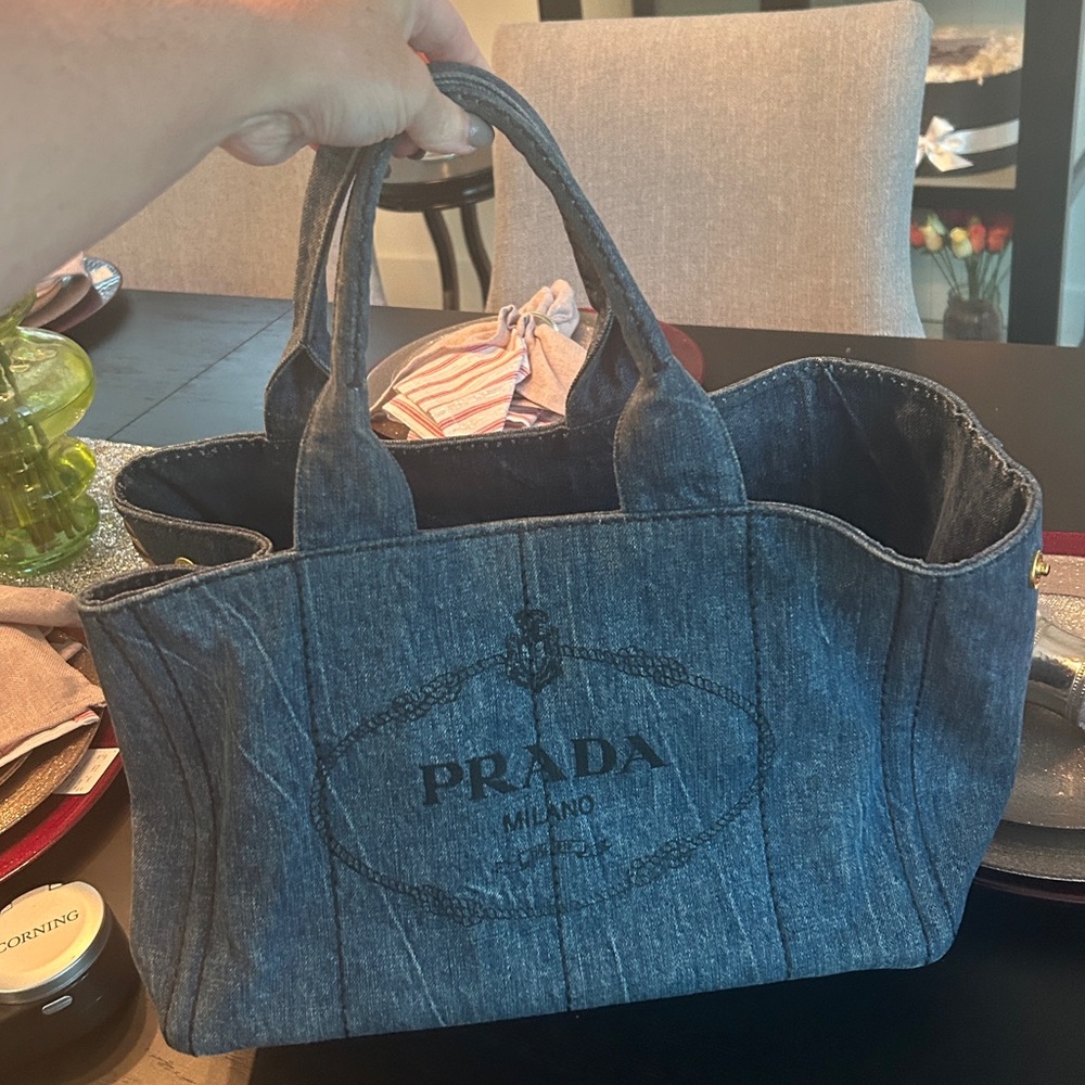 Prada Medium Denim Canapa Tote